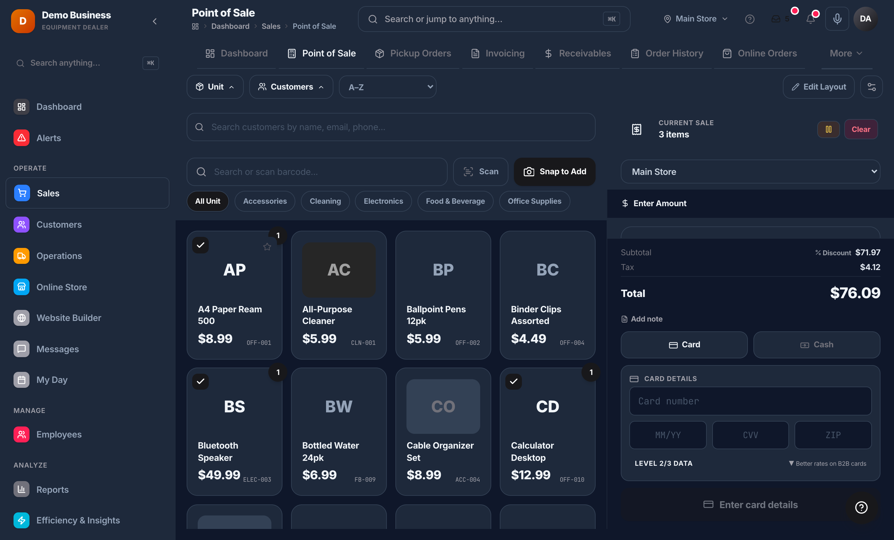 Kache point of sale in dark mode